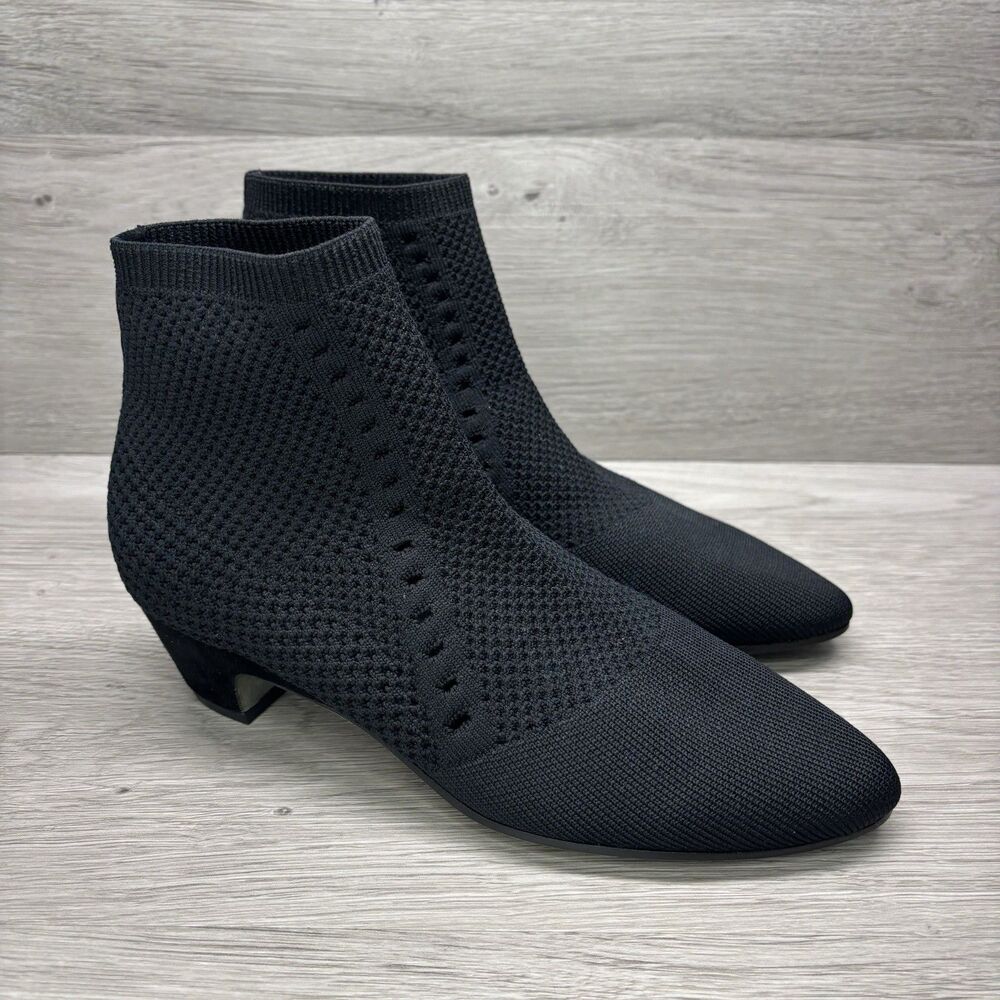 EILEEN FISHER Purl Socks Booties Size 6 Black Textured Stretch Knit NEW $225